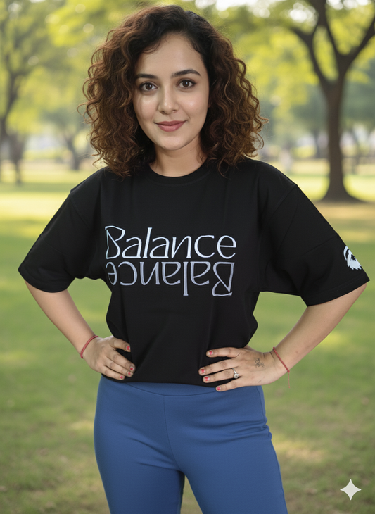 Unisex Oversized Graphic T-Shirt- Black II Balance Graphic Print I Zippy by Crayzippy