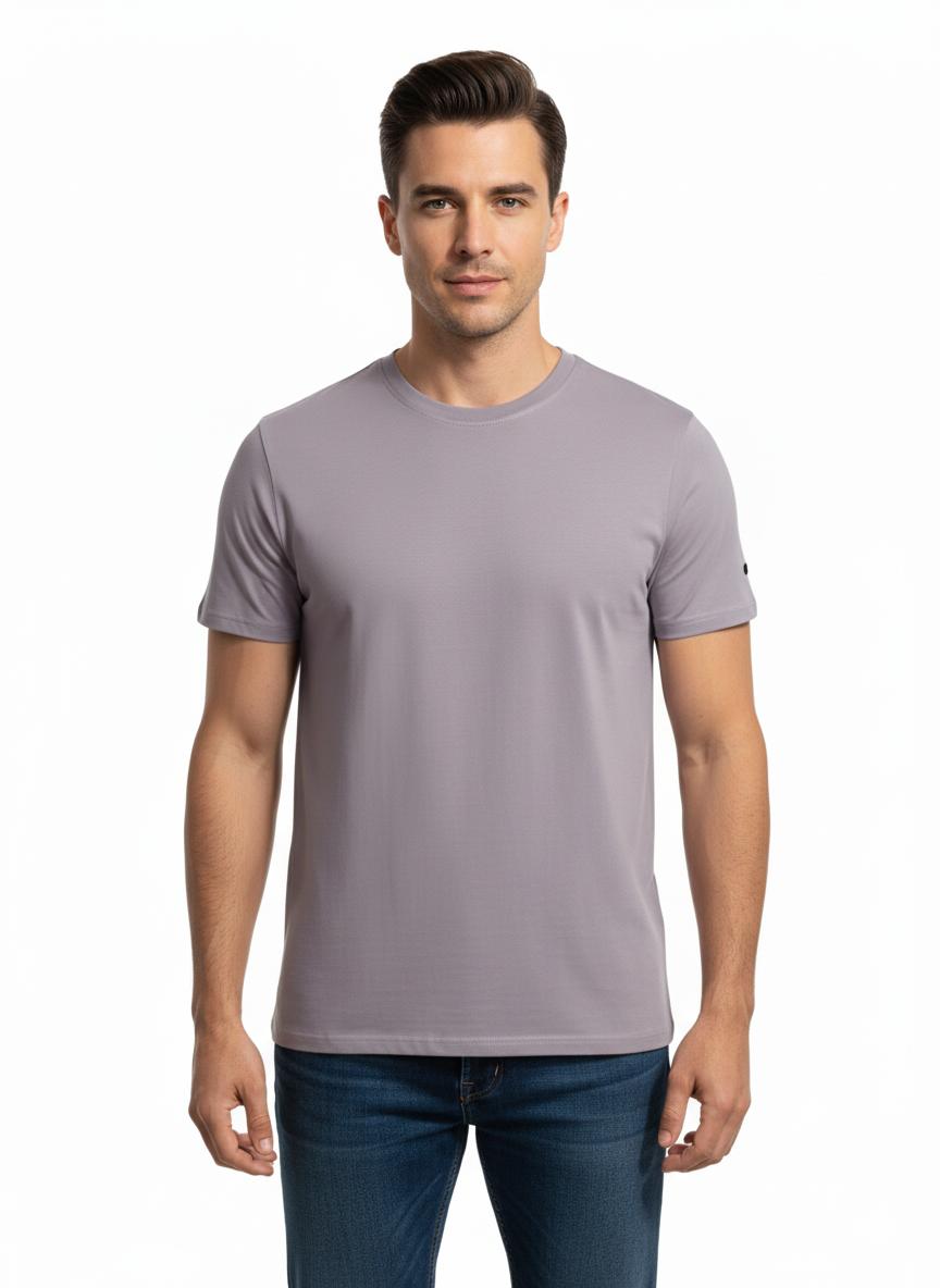 Male Round Neck T-Shirt- II Explore Lavender Grey Zippy by Crayzippy