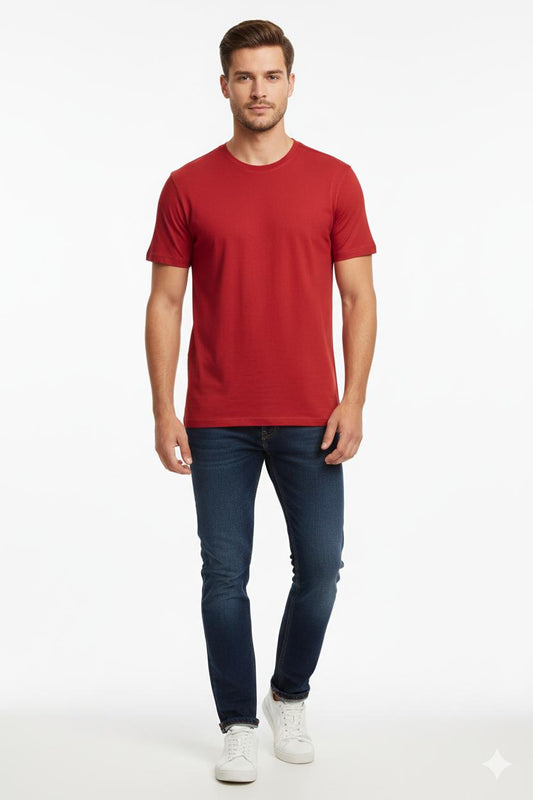 Male Round Neck T-Shirt- II Explore sleeve colour Dark Red Zippy by Crayzippy