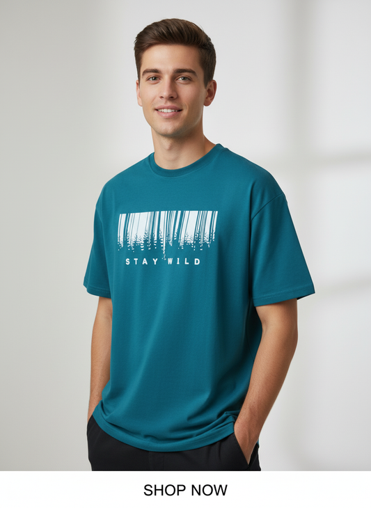 Stay Wild" Men's French Terry Tee – 240 GSM ( Premium Quality) | Zippy by Crayzippy