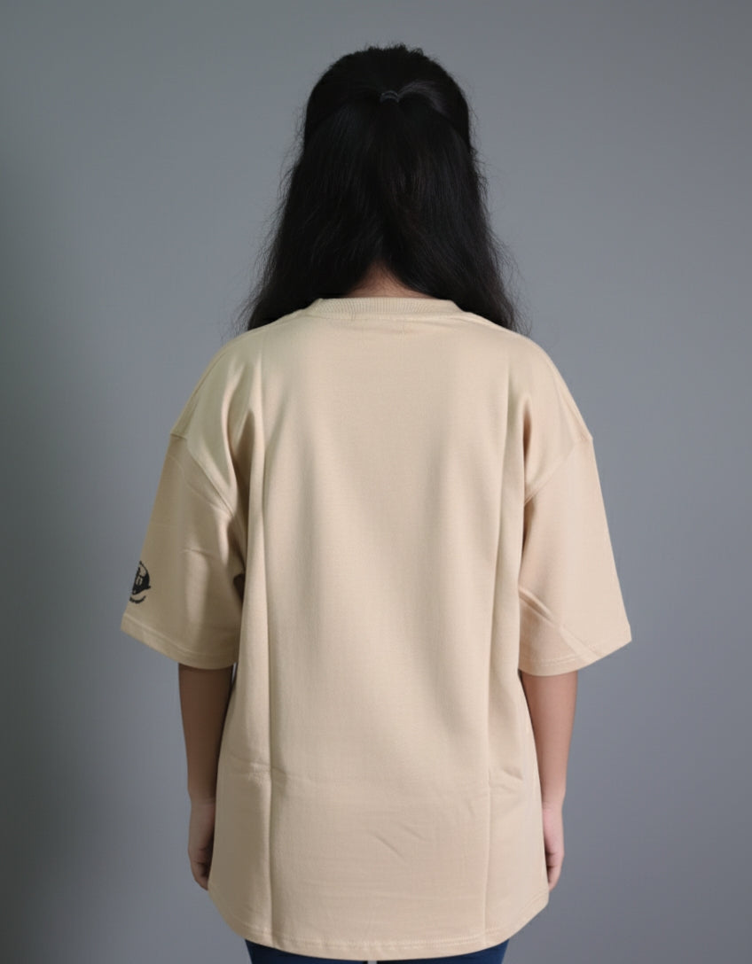 Female Oversized Graphic T-Shirt- Beige II Dreaming Graphic Print I Zippy by Crayzippy