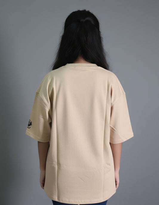 Female Oversized Graphic T-Shirt- Beige II Dreaming Graphic Print I Zippy by Crayzippy