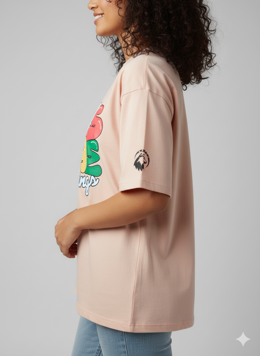 Female Oversized Graphic T-Shirt- Light Peach II Focus Graphic Print I Zippy by Crayzippy