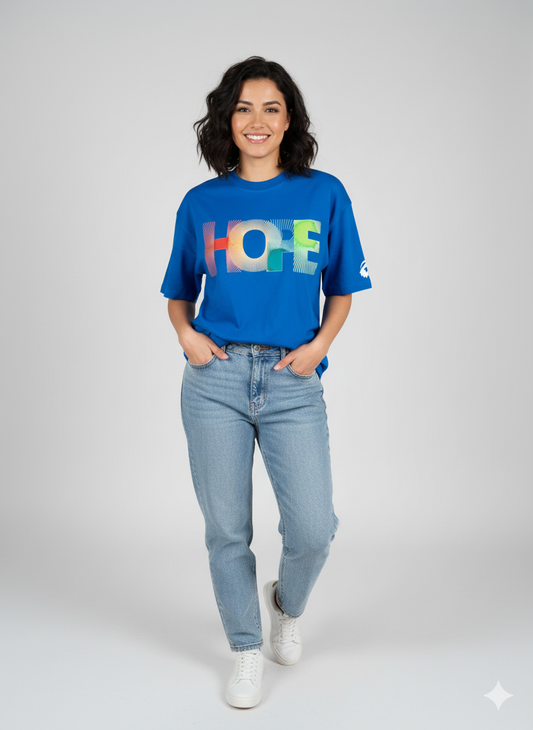 Oversized Graphic T-Shirt-Blue II Hope Print I Zippy by Crayzippy