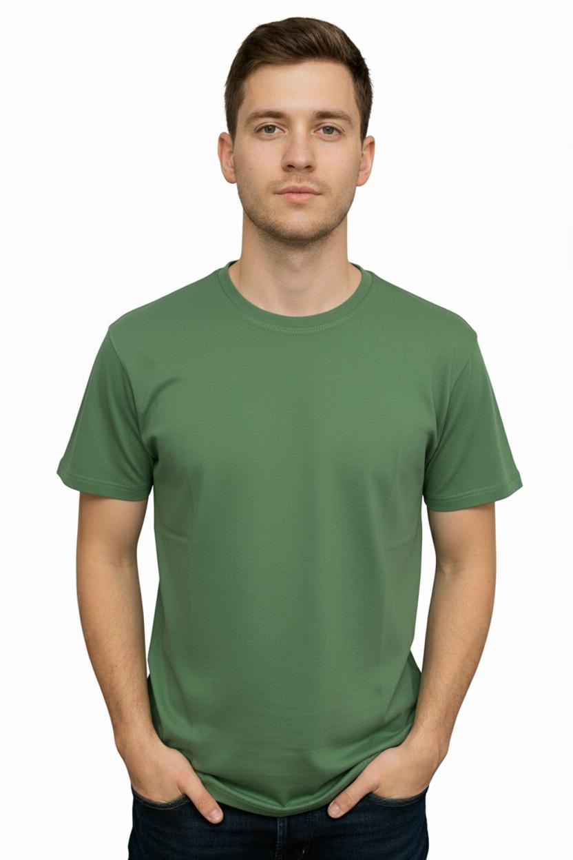 Male Round Neck T-Shirt- II Explore Olive Green Zippy by Crayzippy