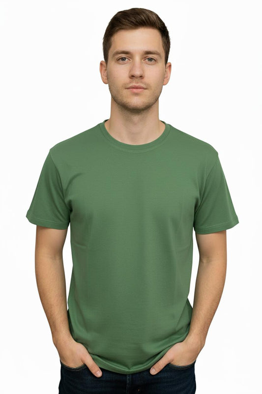 Male Round Neck T-Shirt- II Explore Olive Green Zippy by Crayzippy