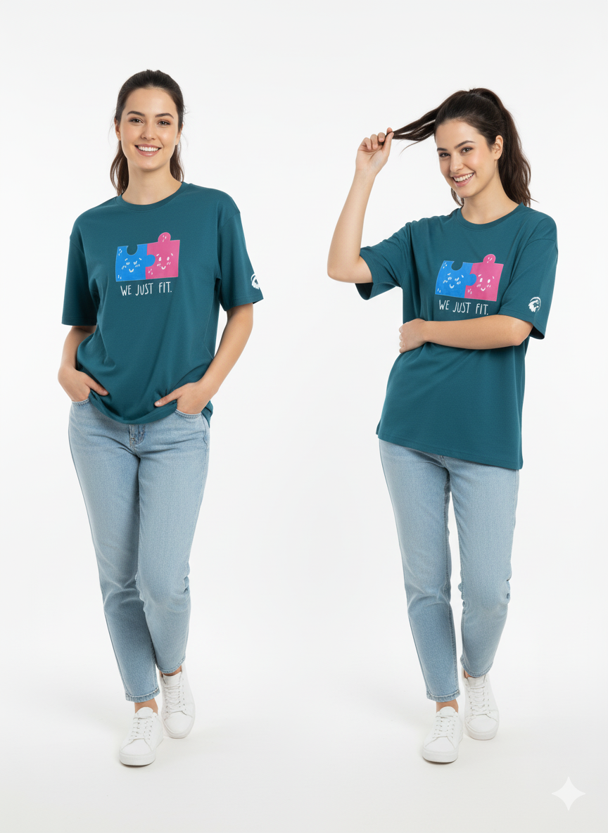 Just Fit Unisex French Terry T-Shirt – Blue | Peacock Blue | Zippy by Crayzippy