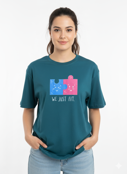 Just Fit Unisex French Terry T-Shirt – Blue | Peacock Blue | Zippy by Crayzippy